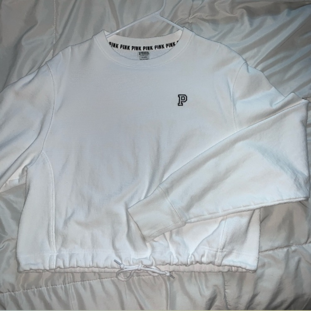 VS PINK Cropped Crewneck Sweater White Size M